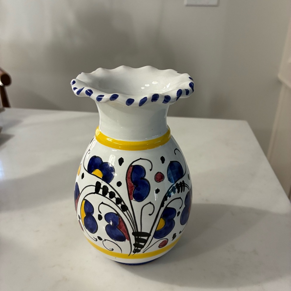Deruta Colorful Ceramic Vase with Floral Design